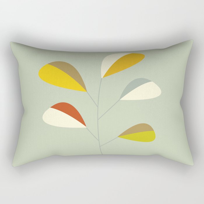 Mid Century Modern Single Leaf Pattern 1. Vintage green Rectangular Pillow Gallery Image 2