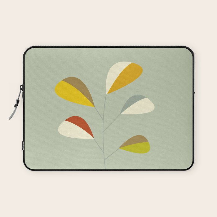 Mid Century Modern Single Leaf Pattern 1. Vintage green Laptop Sleeve Gallery Image 1