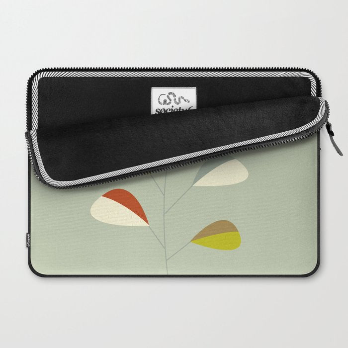 Mid Century Modern Single Leaf Pattern 1. Vintage green Laptop Sleeve Gallery Image 2