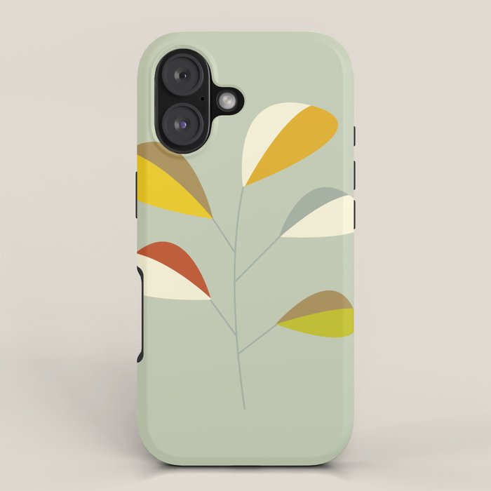 Mid Century Modern Single Leaf Pattern 1. Vintage green iPhone Case Gallery Image 1