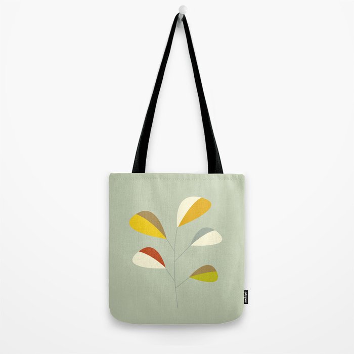 Mid Century Modern Single Leaf Pattern 1. Vintage green Tote Bag Gallery Image 2