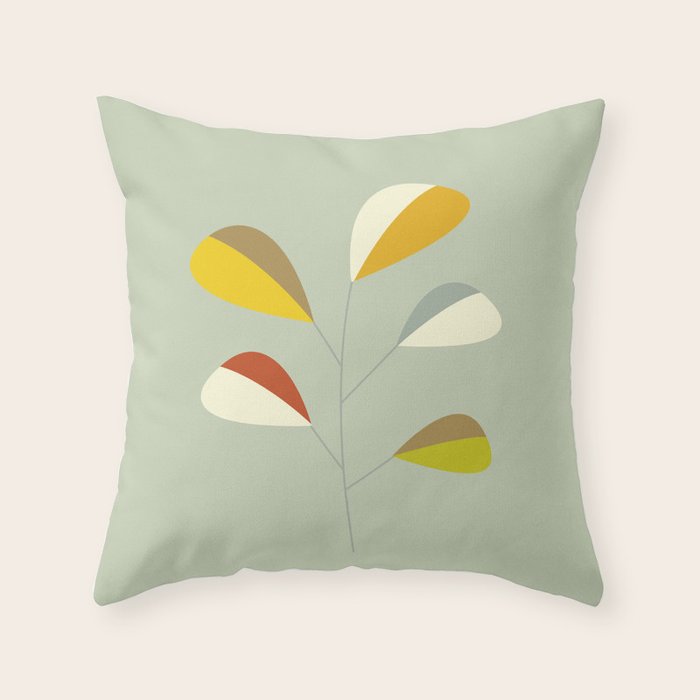Mid Century Modern Single Leaf Pattern 1. Vintage green Throw Pillow Gallery Image 6