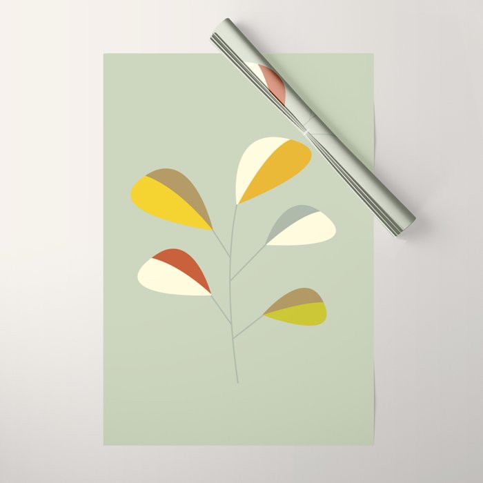 Mid Century Modern Single Leaf Pattern 1. Vintage green Wrapping Paper Gallery Image 1