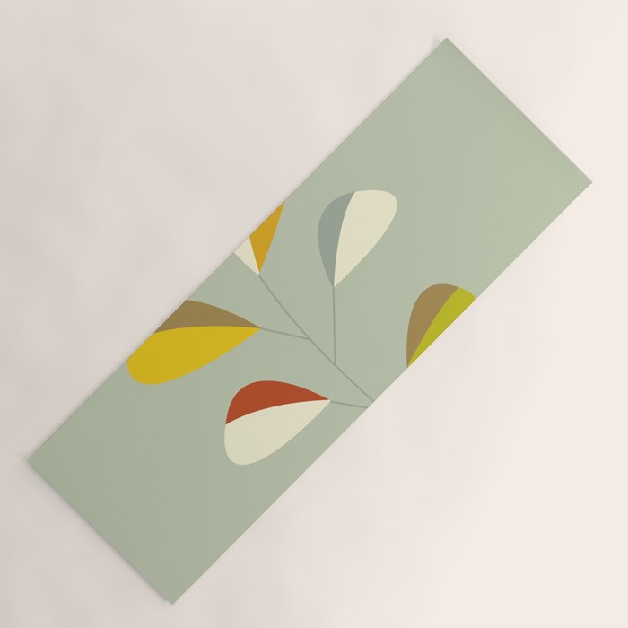 Mid Century Modern Single Leaf Pattern 1. Vintage green Yoga Mat Gallery Image 1