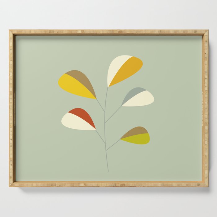 Mid Century Modern Single Leaf Pattern 1. Vintage green Serving Tray Gallery Image 1