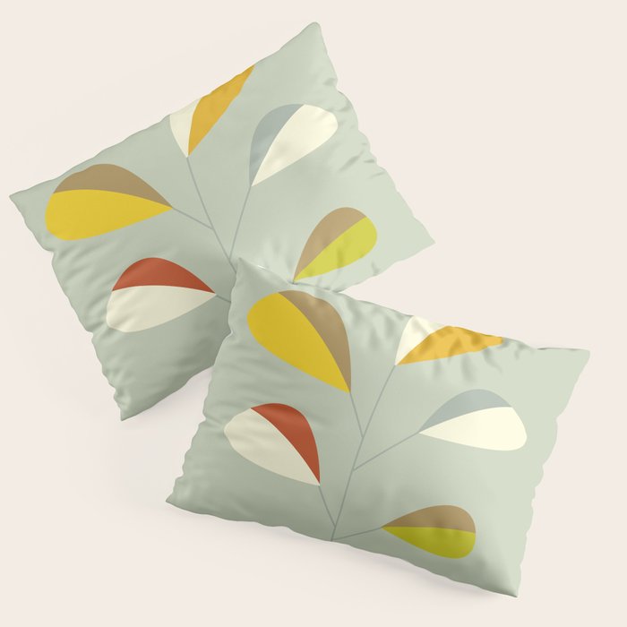 Mid Century Modern Single Leaf Pattern 1. Vintage green Pillow Sham Gallery Image 3