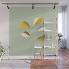 Mid Century Modern Single Leaf Pattern 1. Vintage green Wall Mural Gallery Image 1
