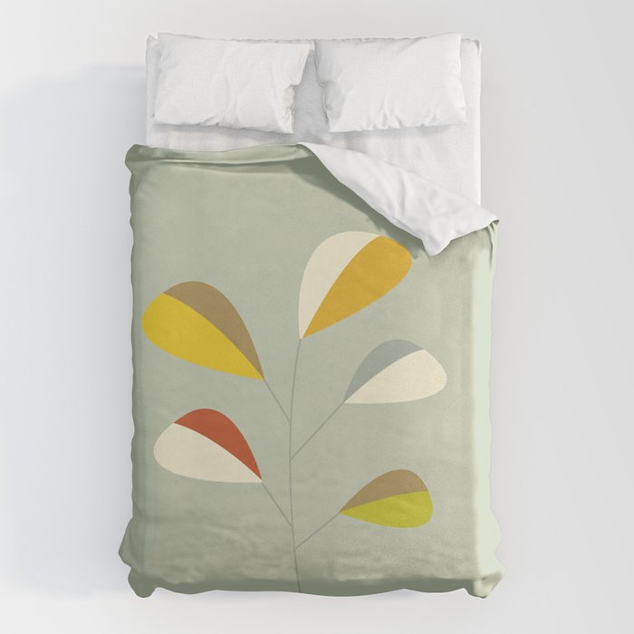 Mid Century Modern Single Leaf Pattern 1. Vintage green Duvet Cover Gallery Image 6