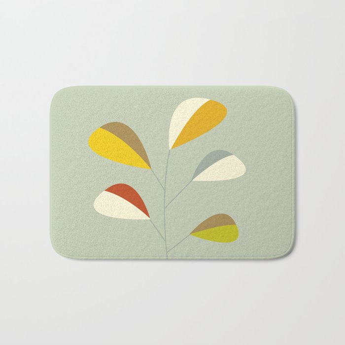 Mid Century Modern Single Leaf Pattern 1. Vintage green Bath Mat Gallery Image 1