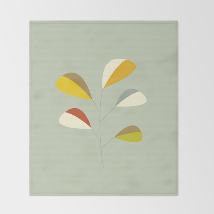 Mid Century Modern Single Leaf Pattern 1. Vintage green Throw Blanket Gallery Image 2