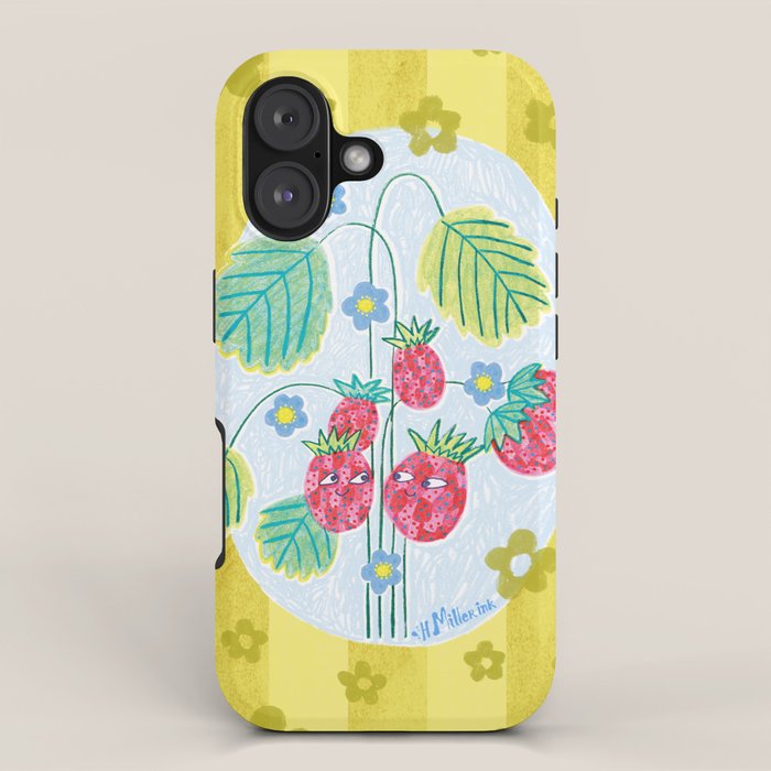 Sweet Strawberry Plant Friends in Yellow & Pink iPhone Case Gallery Image 1