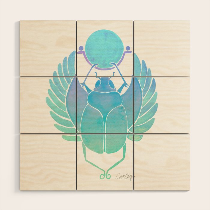 Egyptian Scarab - Turquoise OmbrÃ© Wood Wall Art Gallery Image 1