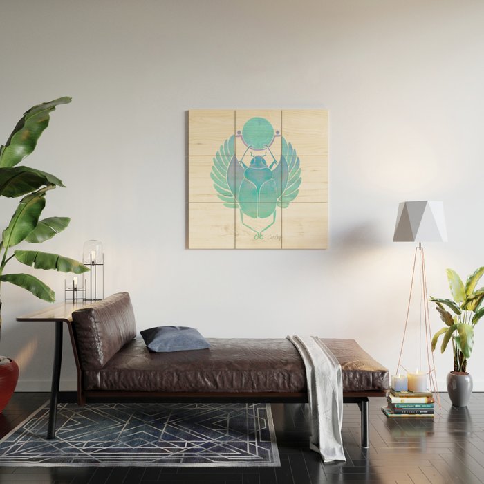 Egyptian Scarab - Turquoise OmbrÃ© Wood Wall Art Gallery Image 2