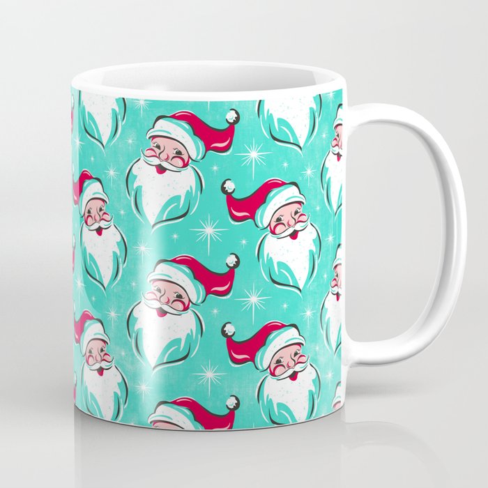 'Tis The Season Retro Santa Aqua Multi Pattern Coffee Mug Gallery Image 1