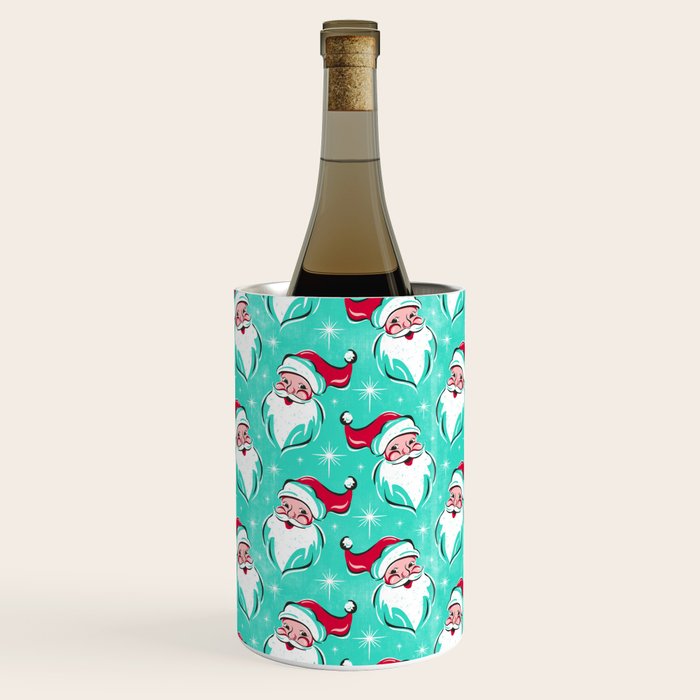 'Tis The Season Retro Santa Aqua Multi Pattern Wine Chiller Gallery Image 1