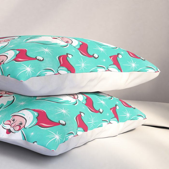 'Tis The Season Retro Santa Aqua Multi Pattern Pillow Sham Gallery Image 3