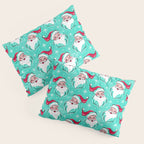 'Tis The Season Retro Santa Aqua Multi Pattern Pillow Sham Gallery Image 3