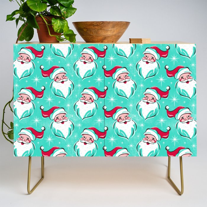 'Tis The Season Retro Santa Aqua Multi Pattern Credenza Gallery Image 1