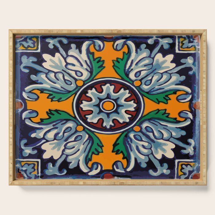 Mandala mexican talavera tile ceramic mosaic Serving Tray Gallery Image 1