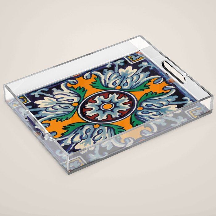 Mandala mexican talavera tile ceramic mosaic Acrylic Tray Gallery Image 1