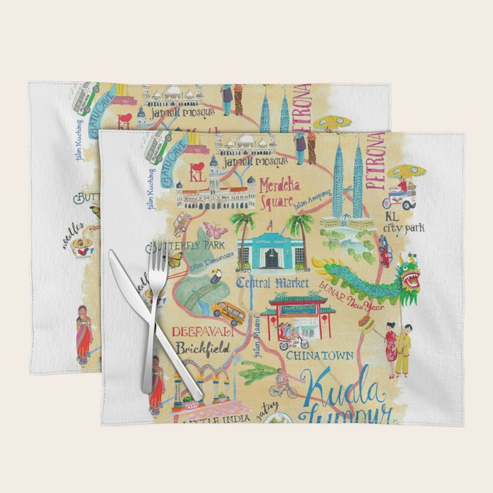 Illustrative map Kuala Lumpur Malaysia travel Placemat Gallery Image 1