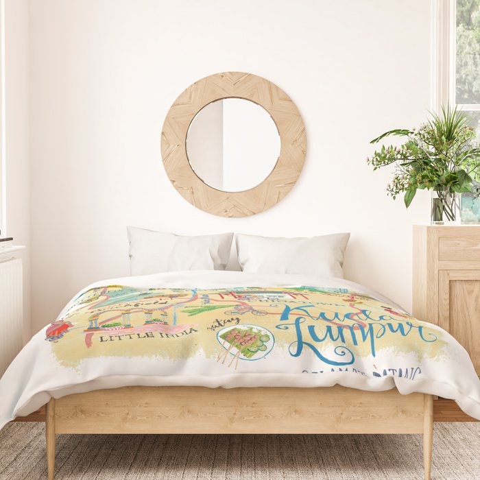 Illustrative map Kuala Lumpur Malaysia travel Duvet Cover Gallery Image 3
