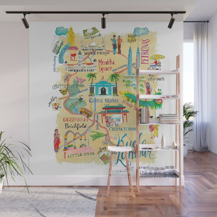 Illustrative map Kuala Lumpur Malaysia travel Wall Mural Gallery Image 1