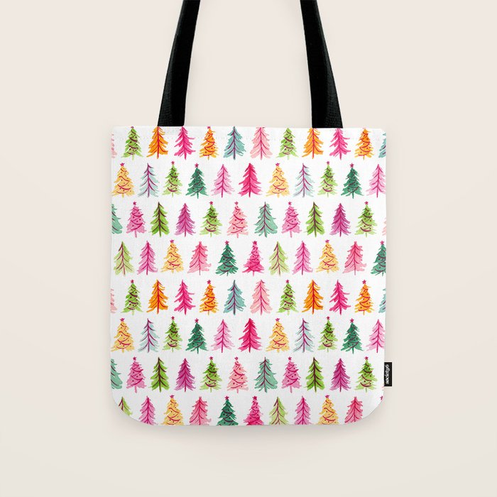 Colorful Vintage Bottlebrush Christmas Trees Tote Bag Gallery Image 1