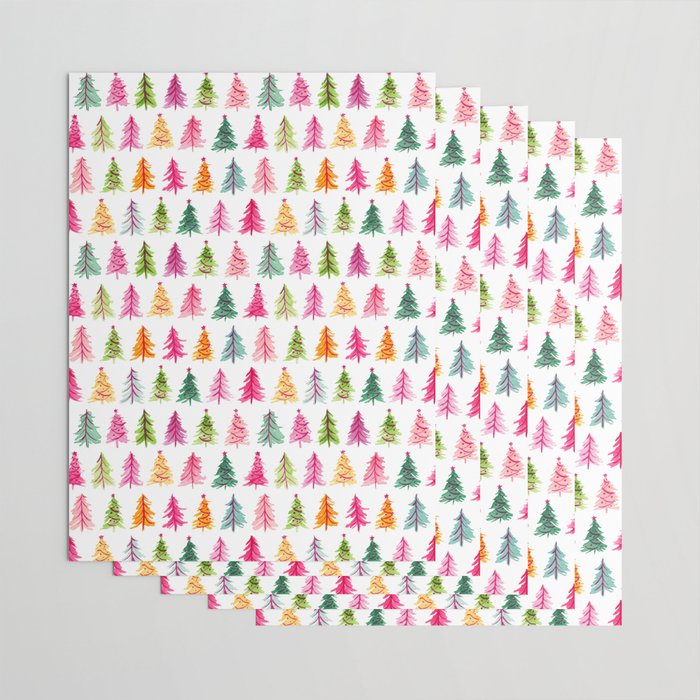 Colorful Vintage Bottlebrush Christmas Trees Wrapping Paper Gallery Image 3