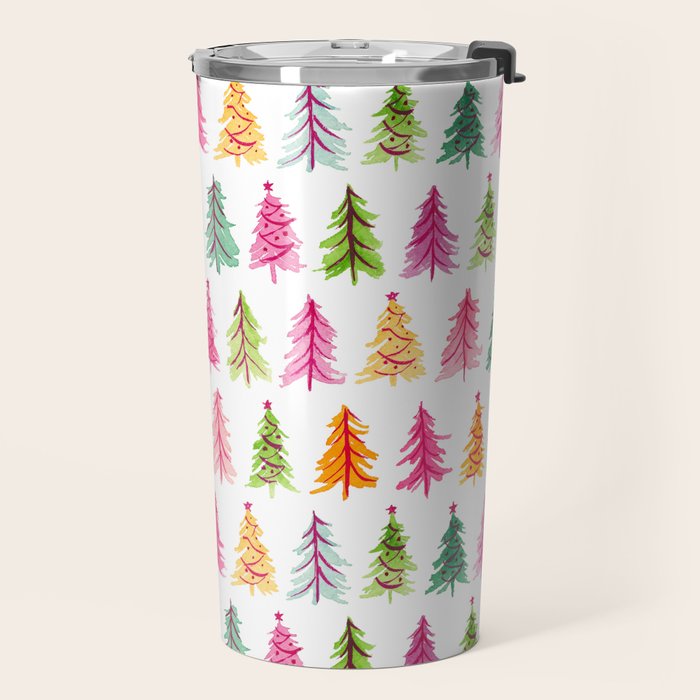 Colorful Vintage Bottlebrush Christmas Trees Travel Mug Gallery Image 2