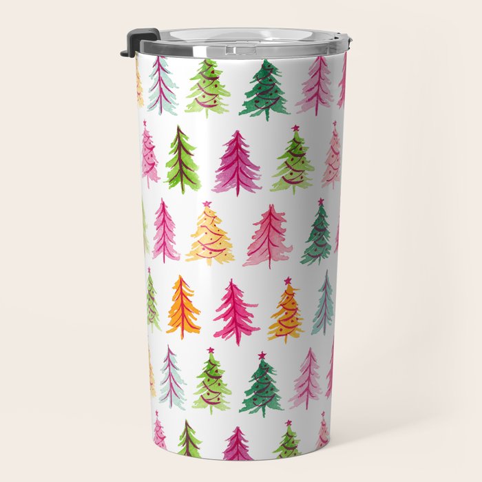 Colorful Vintage Bottlebrush Christmas Trees Travel Mug Gallery Image 3
