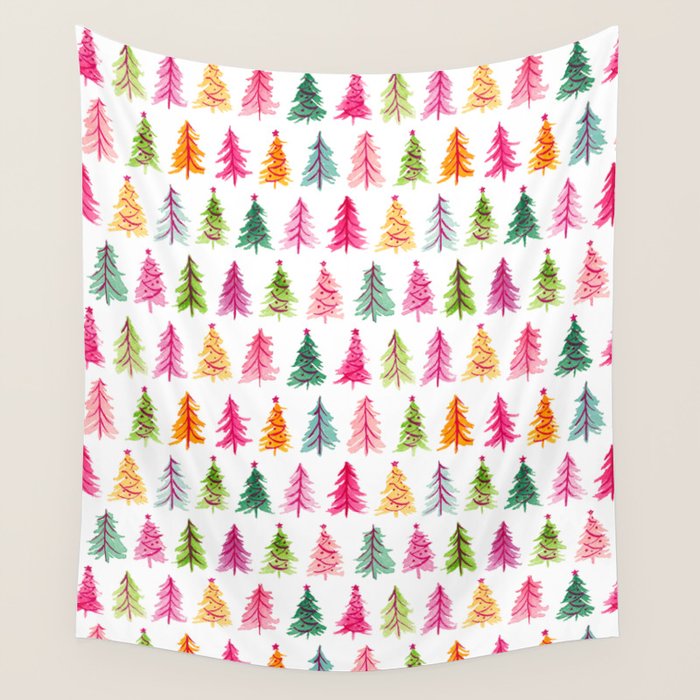 Colorful Vintage Bottlebrush Christmas Trees Wall Tapestry Gallery Image 4