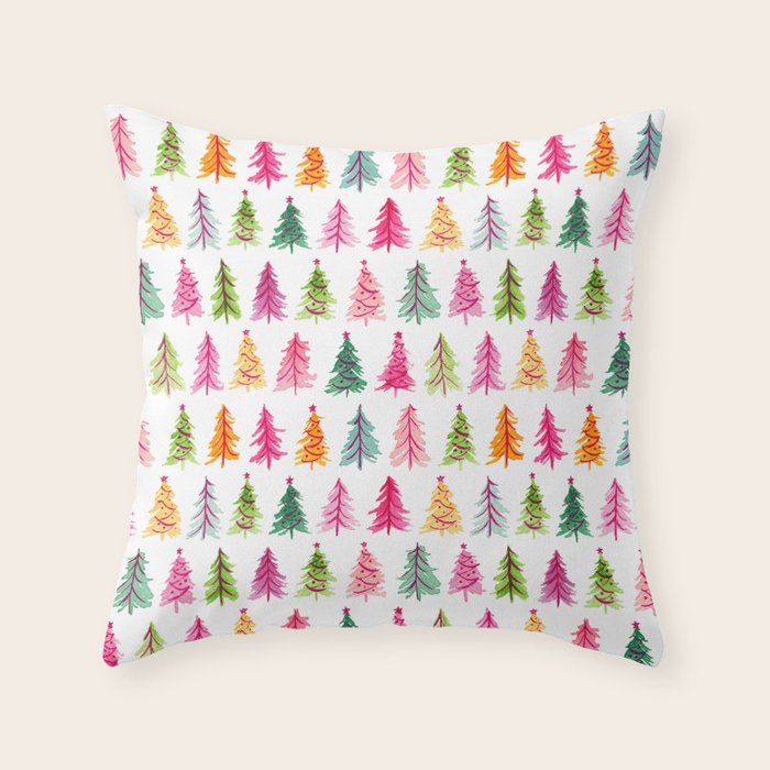 Colorful Vintage Bottlebrush Christmas Trees Throw Pillow Gallery Image 6