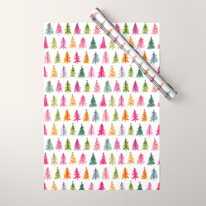 Colorful Vintage Bottlebrush Christmas Trees Wrapping Paper Gallery Image 1