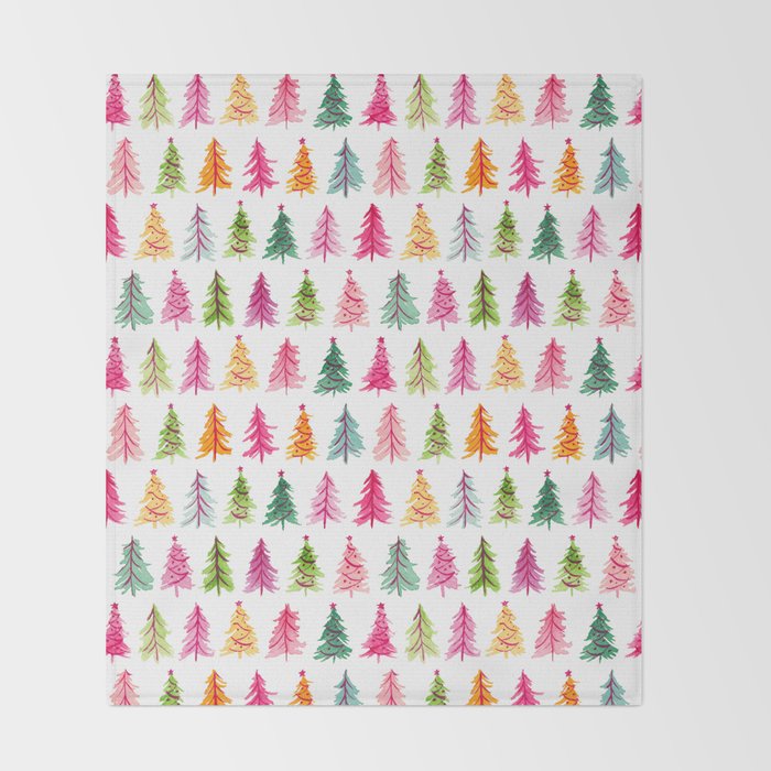 Colorful Vintage Bottlebrush Christmas Trees Throw Blanket Gallery Image 2