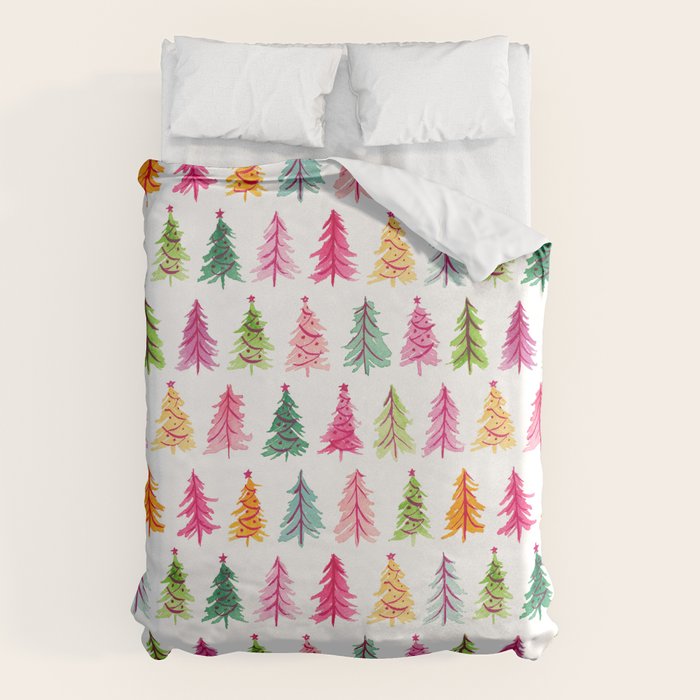 Colorful Vintage Bottlebrush Christmas Trees Duvet Cover Gallery Image 6