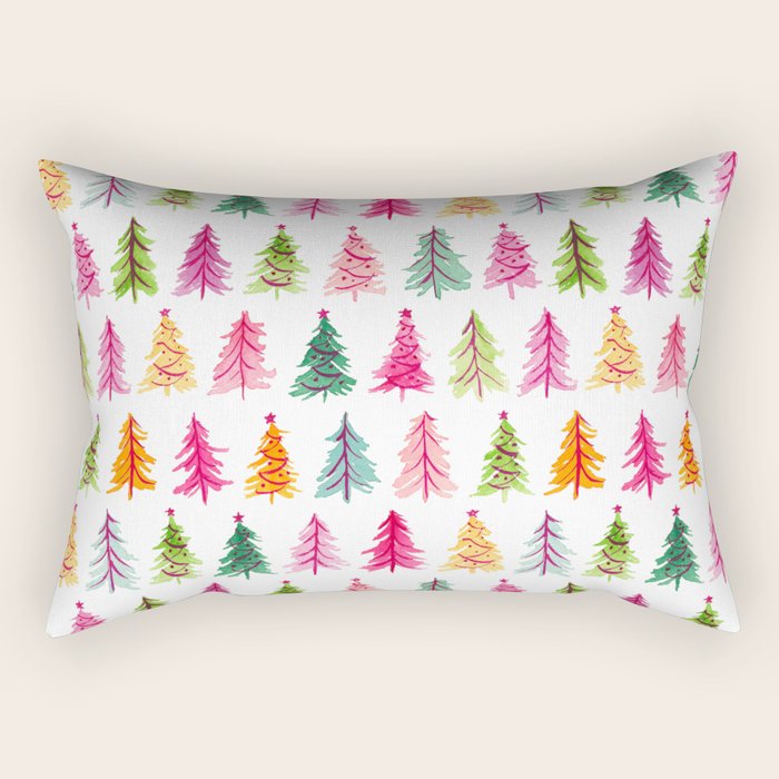 Colorful Vintage Bottlebrush Christmas Trees Rectangular Pillow Gallery Image 1