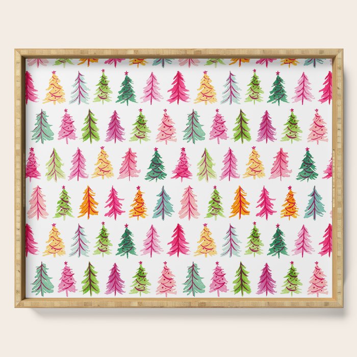 Colorful Vintage Bottlebrush Christmas Trees Serving Tray Gallery Image 1
