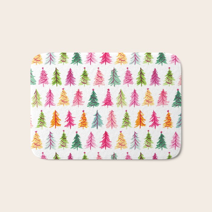 Colorful Vintage Bottlebrush Christmas Trees Bath Mat Gallery Image 1