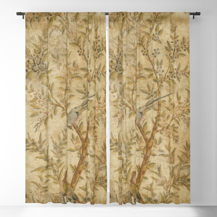 Antique 18th Century Gold Chinoiserie Garden Fresco Window Curtain Gallery Image 1