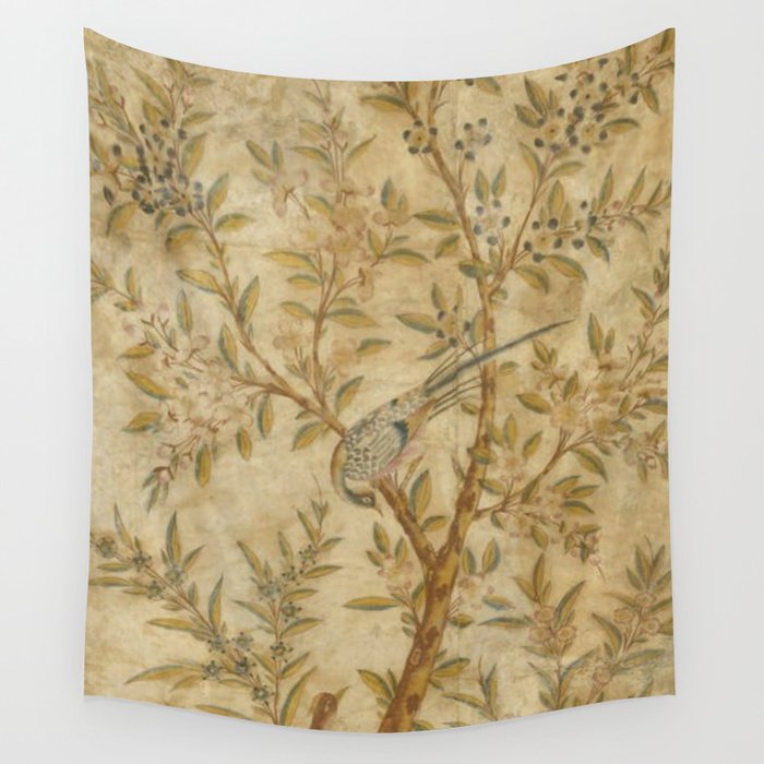 Antique 18th Century Gold Chinoiserie Garden Fresco Wall Tapestry Gallery Image 1