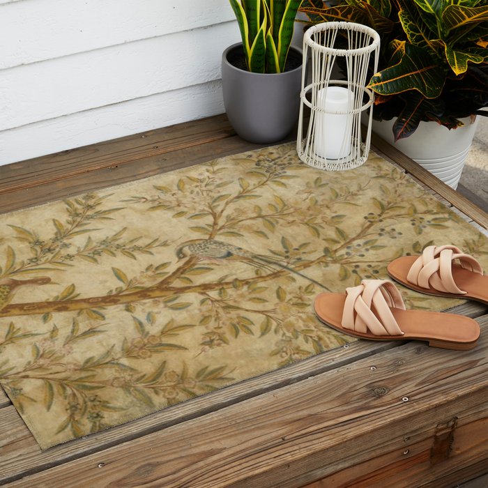 Antique 18th Century Gold Chinoiserie Garden Fresco Outdoor Rug Gallery Image 2