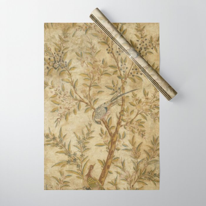 Antique 18th Century Gold Chinoiserie Garden Fresco Wrapping Paper Gallery Image 1