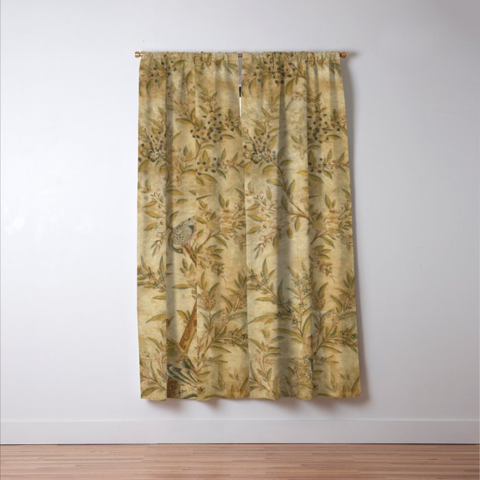 Antique 18th Century Gold Chinoiserie Garden Fresco Window Curtain Gallery Image 3