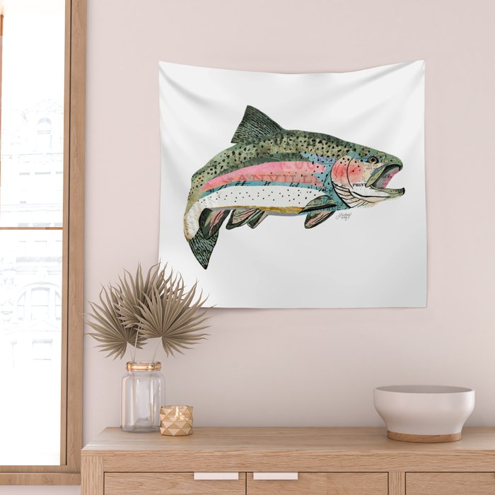 Rainbow Trout Collage Wall Tapestry Gallery Image 2