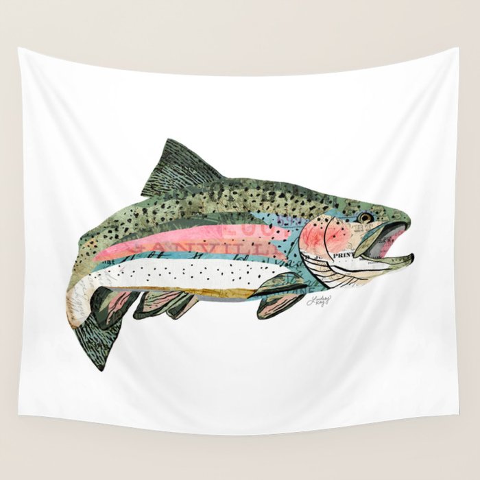 Rainbow Trout Collage Wall Tapestry Gallery Image 4