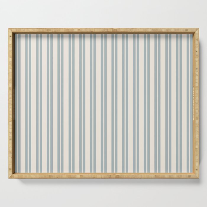 Classic Double Stripe Pattern in Cream and Light Blue-Gray Serving Tray Gallery Image 1