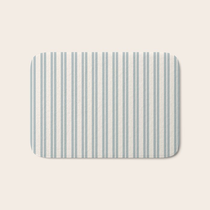 Classic Double Stripe Pattern in Cream and Light Blue-Gray Bath Mat Gallery Image 1