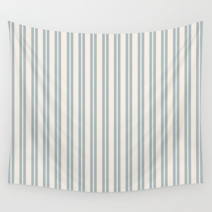Classic Double Stripe Pattern in Cream and Light Blue-Gray Wall Tapestry Gallery Image 4