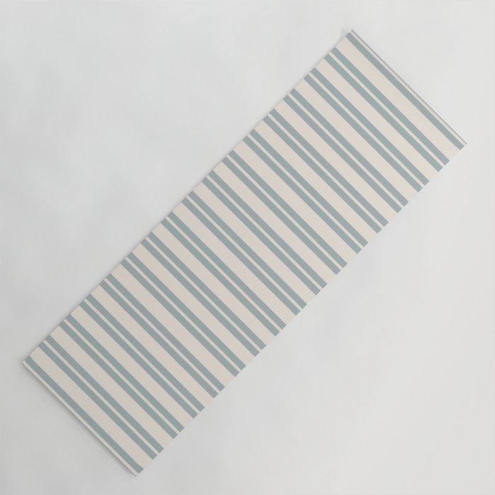 Classic Double Stripe Pattern in Cream and Light Blue-Gray Yoga Mat Gallery Image 1